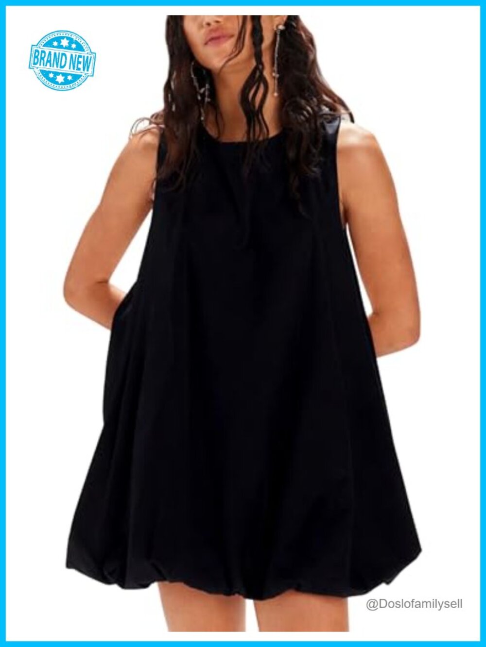 Womens Bubble Mini Dress Sleeveless Lantern Tank Beach Sundress Pockets
